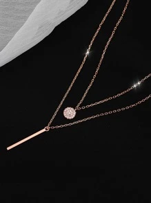 水鑽和矩形吊墜多層次項鍊