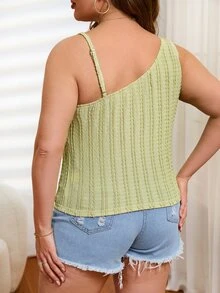 SHEIN SXY Plus Asymmetrical Neck Cable Knit Top - Lime Green - View 2