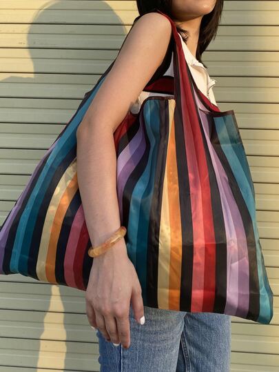 Bolso de compras con diseño de bloques de color y rayas, bolso escolar, de gran capacidad, portátil, estilo clásico y casual, adecuado para adolescentes, mujeres y estudiantes universitarias, perfecto para volver a la escuela, la universidad, la escuela primaria, secundaria y preparatoria, compras, vacaciones