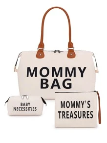 3pcs Letter Graphic Diaper Bag