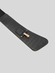 Cinturón elástico con cocodrilo en relieve con hebilla redonda - Negro - Ver 4