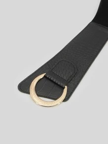 Cinturón elástico con cocodrilo en relieve con hebilla redonda - Negro - Ver 5