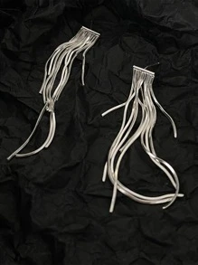 Bông tai thả chuỗi tua - Bạc - Xem 1