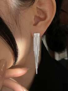 Bông tai thả chuỗi tua - Bạc - Xem 2