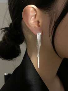 Bông tai thả chuỗi tua - Bạc - Xem 4