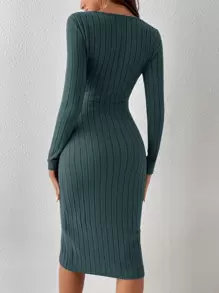 SHEIN Essnce Square Neck Bodycon Dress Without Belt - Dusty Blue - View 2