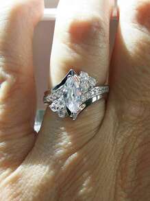 1枚优雅时尚女士戒指，适合订婚、结婚、度假、派对等场合（不含包装盒） - 白色 - 查看 4