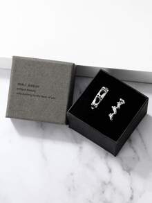 2pcs/set Couple Foot & Hollow Out Detail Ring - Silver - View 1