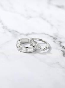 2pcs/set Couple Foot & Hollow Out Detail Ring - Silver - View 2