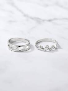 2pcs/set Couple Foot & Hollow Out Detail Ring - Silver - View 3