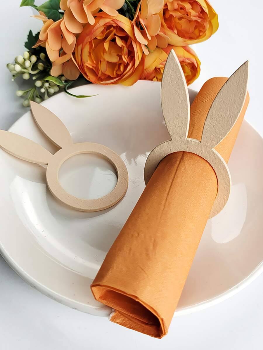 10 piezas con oreja de conejo Servilleta simple madera Servilletero Anillo para cocina