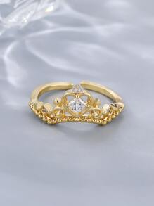 1pc European And American Style Fantasy Princess Ring & Crown Set, Adjustable Bridal Wedding Cz Ring For Women - Multicolor - View 4