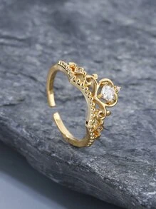 1pc European And American Style Fantasy Princess Ring & Crown Set, Adjustable Bridal Wedding Cz Ring For Women - Multicolor - View 5