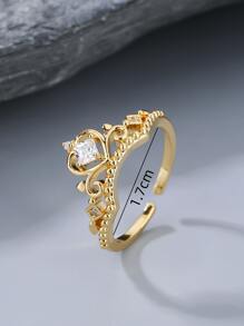1pc European And American Style Fantasy Princess Ring & Crown Set, Adjustable Bridal Wedding Cz Ring For Women - Multicolor - View 6