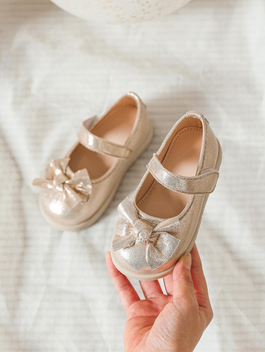 女孩透氣蝴蝶結裝飾平底鞋魅力四射戶外瑪麗珍平底鞋 - 金色 - 查看 1