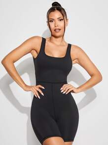 VARSITIE Solid Skinny Tank Romper - Black - View 2