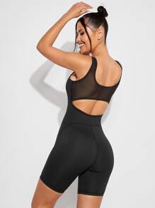 VARSITIE Solid Skinny Tank Romper - Black - View 1
