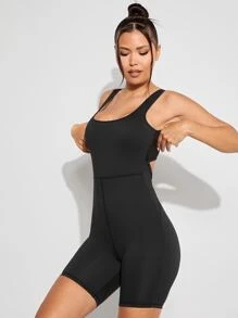 VARSITIE Solid Skinny Tank Romper - Black - View 3