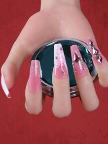 ROMWE 24 piezas ataúd 3d con diseño de diamante de imitación Uña postiza & 1 hoja cinta - Multicolor - Ver 6