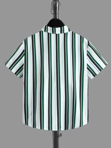 SHEIN Boys Striped Print Shirt & Drawstring Waist Shorts - Multicolor - View 10