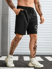 Manfinity Hombres Shorts nube & con estampado de rayo de cintura con cordón - Negro - Ver 3
