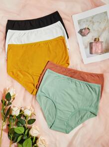 Snug Zone Women's Plus Size Multicolor High Waisted Plain Casual Panties 5 Pack