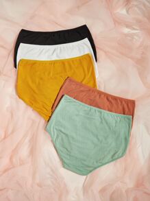 Snug Zone Women's Plus Size Multicolor High Waisted Plain Casual Panties 5 Pack