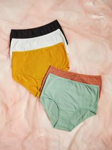 Snug Zone Women's Plus Size Multicolor High Waisted Plain Casual Panties 5 Pack