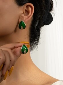 Rhinestone Decor Water-drop Stud Earrings - Multicolor - View 1