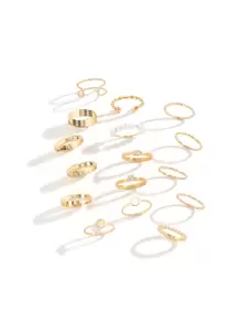 16 件/套人造珍珠和水鑽裝飾戒指 - 金黃色 - 查看 5