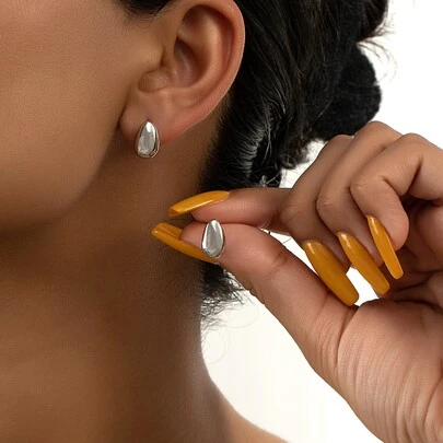 1 Set Simple Silver Drop Bead Daily Wear Fashionable Stud Earrings