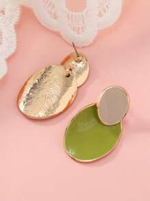 1对椭圆形油滴耳环，适合女性日常通勤佩戴 - 綠色 - 查看 3