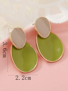 1对椭圆形油滴耳环，适合女性日常通勤佩戴 - 綠色 - 查看 4