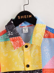SHEIN Bộ hai mảnh Trai Nút phía trước Paisley Boho - Nhiều màu - Xem 6