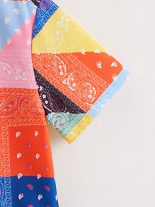 SHEIN Bộ hai mảnh Trai Nút phía trước Paisley Boho - Nhiều màu - Xem 5