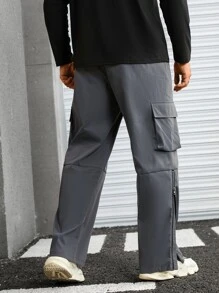 Manfinity Men Flap Pocket Side Zip Hem Cargo Trousers - Grey - View 2