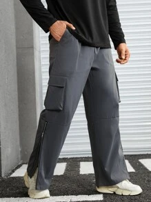 Manfinity Men Flap Pocket Side Zip Hem Cargo Trousers - Grey - View 1