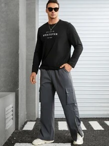 Manfinity Men Flap Pocket Side Zip Hem Cargo Trousers - Grey - View 7