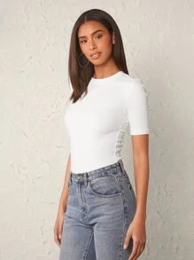 SHEIN BASICS Solid Form Fitted Tee - White - View 3