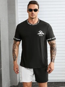 Manfinity Men Plus Letter Graphic Tee - Black - View 5