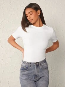 SHEIN BASICS Solid Form Fitted Tee - White - View 6