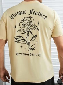 Manfinity 男士花卉和字母圖案T恤 - 杏色 - 查看 6