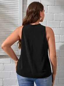 SHEIN Essnce 大碼素色無袖襯衫 - 黑色 - 查看 2