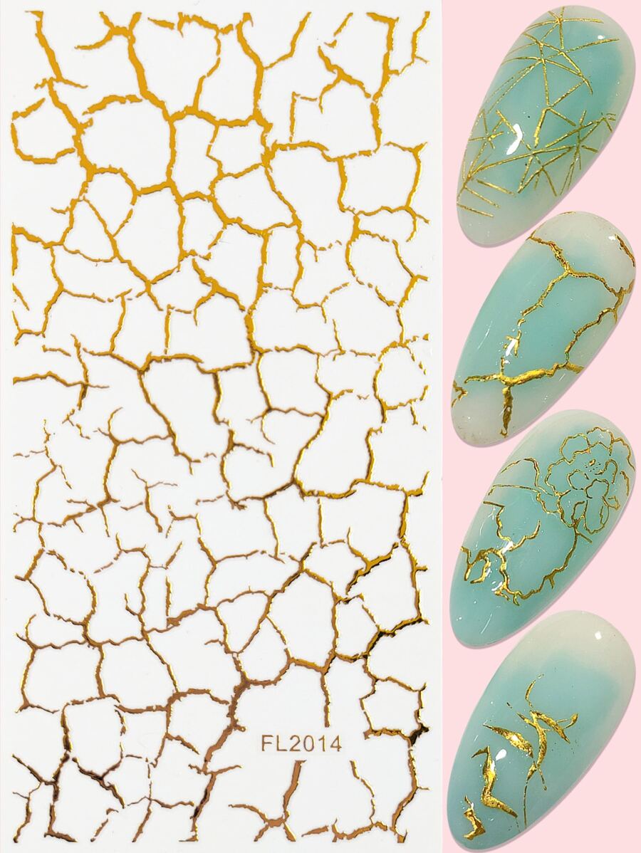 1张裂纹图案美甲贴纸 DIY美甲用品 - 金色 - 查看 1