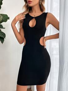 SHEIN Privé Cut Out Bodycon Dress - Black - View 6