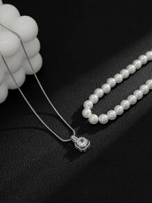 2pcs/Set Men Faux Pearl Decor Necklace - Multicolor - View 2
