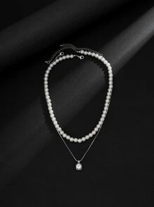 2pcs/Set Men Faux Pearl Decor Necklace - Multicolor - View 4