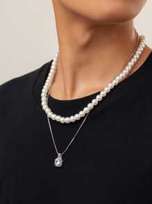 2pcs/Set Men Faux Pearl Decor Necklace - Multicolor - View 6