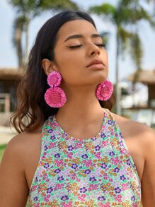 SHEIN VCAY Pendientes largos flor - Rosa Fucsia - Ver 5