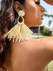 SHEIN VCAY 花和流蘇耳墜 - 黃色 - 查看 4